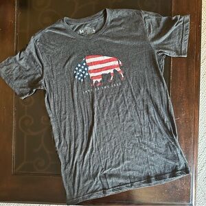 Great American Timber, Gray Graphic T-Shirt with American Flag Design, Size Med